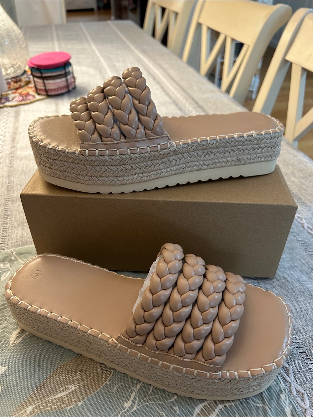 Braided Taupe Platform Slide Sandals - Women